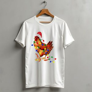 Santa Chicken With Christmas Lights T Shirt