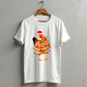 Santa Chicken Wrapped In Christmas Lights T Shirt
