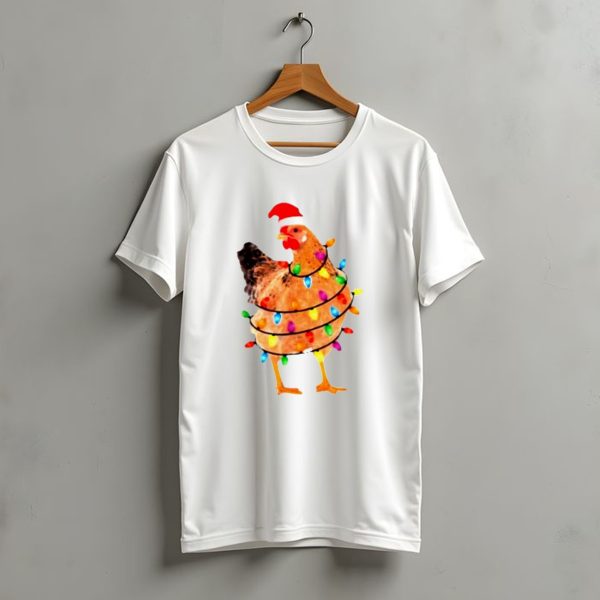 Santa Chicken Wrapped In Christmas Lights T Shirt t shirt 1