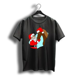 Santa Claus And Horse With Christmas Hats T-Shirt