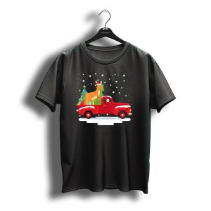 Santa Claus And Kangaroo In Red Truck With Christmas Tree T-Shirt