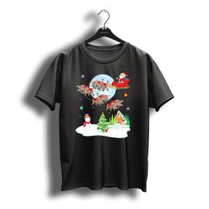 Santa Claus Buffalo Sleigh Snowman Christmas Scene T-Shirt