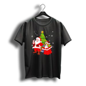 Santa Claus Christmas Beagle With Festive Tree And Snowflakes T-Shirt