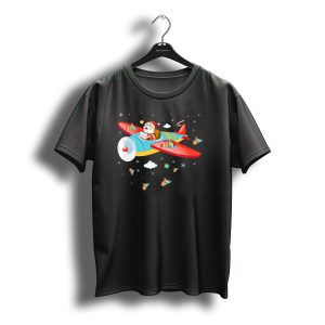 Santa Claus Flying Airplane With Christmas Gifts And Stars T-Shirt