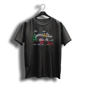 Santa Claus Golfing With Reindeer And Christmas Tree T-Shirt