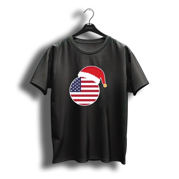Santa Claus Hat On United States America Flag Christmas T Shirt t shirt 1