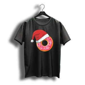 Santa Claus Hat Pink Donut Christmas Fun T-Shirt