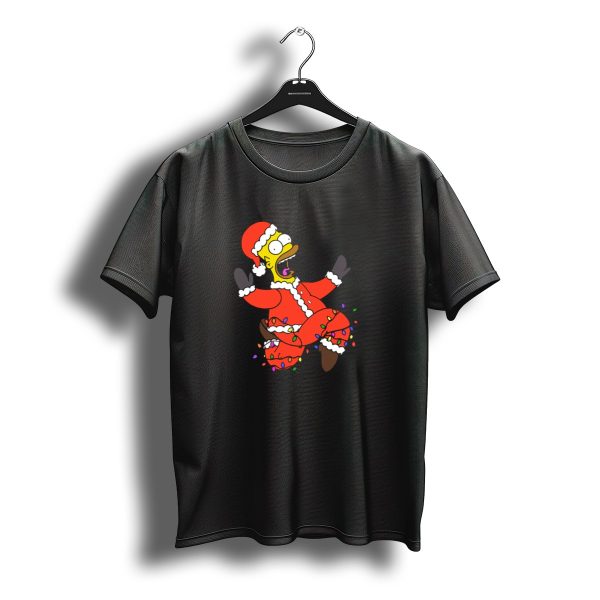 Santa Claus Homer Simpson Wrapped In Christmas Lights T Shirt t shirt 1