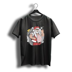 Santa Claus Merry Christmas Tattoo Rock Hand Illustrated T-Shirt