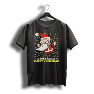 Santa Claus Merry Christmas With Snowflakes And Stars T-Shirt