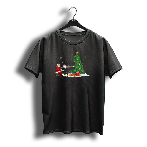 Santa Claus Playing Piano By Christmas Tree For Xmas Music Lovers T Shirt t shirt 1