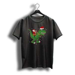 Santa Claus Riding Christmas Dinosaur T Rex With Santa Hat T-Shirt