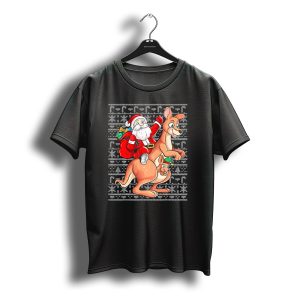 Santa Claus Riding Kangaroo With Christmas Gift In Australia T-Shirt