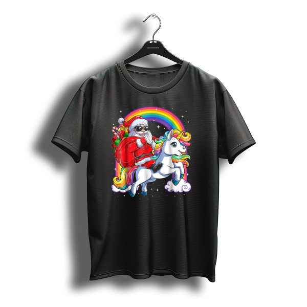 Santa Claus Riding Rainbow Unicorn Christmas Adventure T Shirt t shirt 1