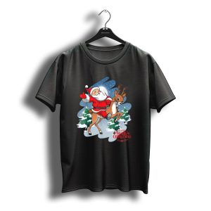 Santa Claus Riding Reindeer Merry Christmas T-Shirt