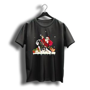 Santa Claus Riding Schnauzer With Christmas Gifts And Snowflakes T-Shirt