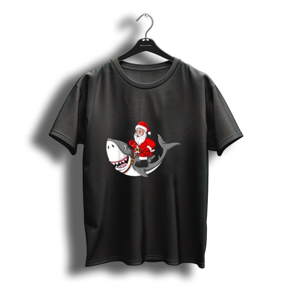 Santa Claus Riding Shark Christmas Holiday Fun T Shirt t shirt 1