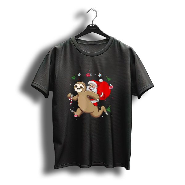 Santa Claus Riding Sloth Christmas T Shirt t shirt 1