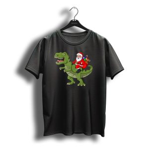 Santa Claus Riding T Rex Christmas T-Shirt