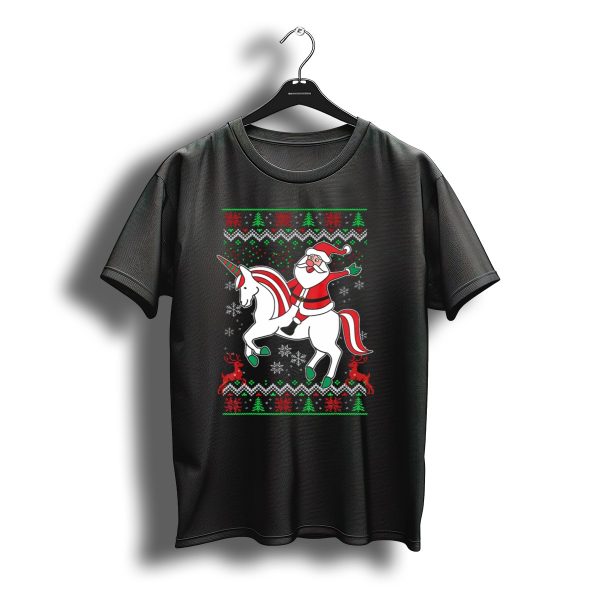 Santa Claus Riding Unicorn Christmas Sweater Pattern Holiday Magic T Shirt t shirt 1