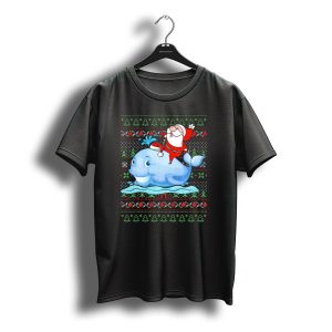 Santa Claus Riding Whale Christmas Family Couple T-Shirt