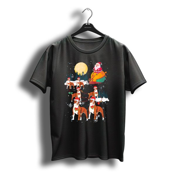 Santa Claus Sled With Pit Bull Reindeer And Christmas Snowflakes T Shirt t shirt 1