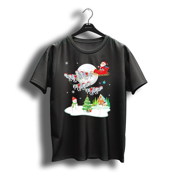 Santa Claus Sleigh Riding Over Snowman And Christmas Scene With Wolves T Shirt t shirt 1