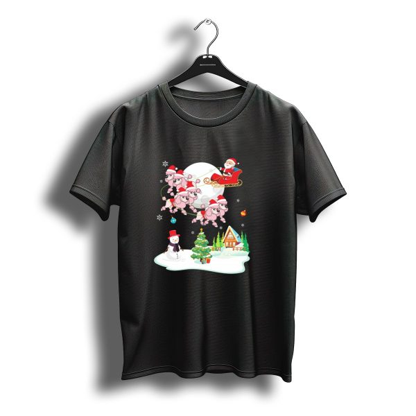 Santa Claus Sleigh With Poodle Reindeer And Snowman By Christmas Cabin T Shirt t shirt 1