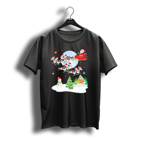 Santa Claus Sleigh With Zebras And Snowman By Christmas Tree T Shirt t shirt 1