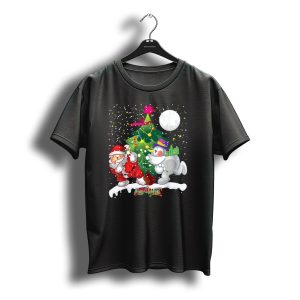Santa Claus Snowman Merry Christmas Tree Snowfall T-Shirt