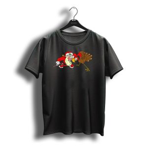Santa Claus Turkey Funny Christmas Thanksgiving Fight T-Shirt