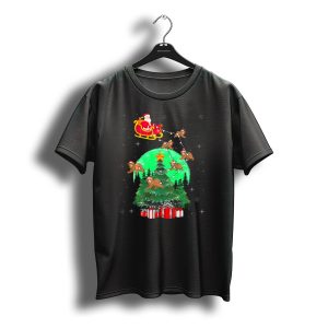 Santa Claus With Bears And Sleigh Over Christmas Tree And Presents T-Shirt