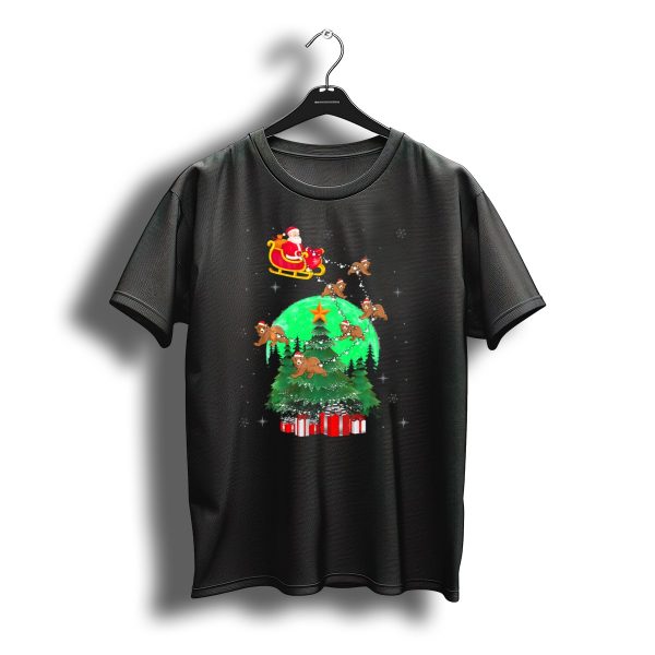 Santa Claus With Bears And Sleigh Over Christmas Tree And Presents T Shirt t shirt 1
