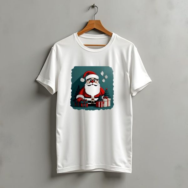 Santa Claus With Snowflakes And Presents Christmas Holiday Scene T Shirt t shirt 1