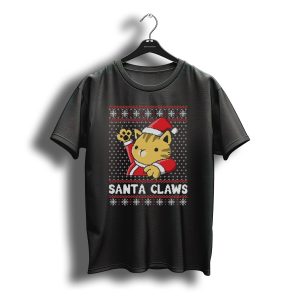 Santa Claws Uglycat Christmas Sweater Holiday Pixel T-Shirt