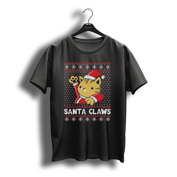 Santa Claws Uglycat Christmas Sweater Holiday Pixel T Shirt t shirt 1