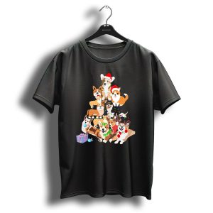 Santa Corgi Christmas Tree With Corgis In Festive Hats And Decorations T Shirt