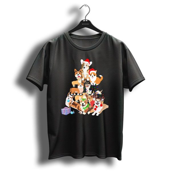 Santa Corgi Christmas Tree With Corgis In Festive Hats And Decorations T Shirt 1 t shirt 1