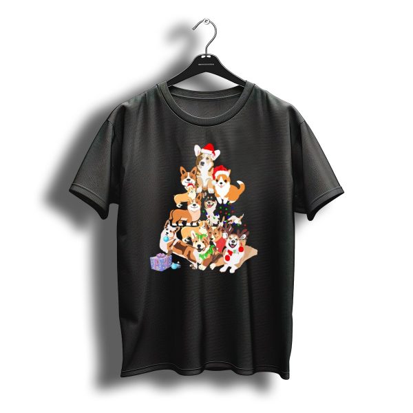 Santa Corgi Christmas Tree With Corgis In Festive Hats And Decorations T Shirt t shirt 1
