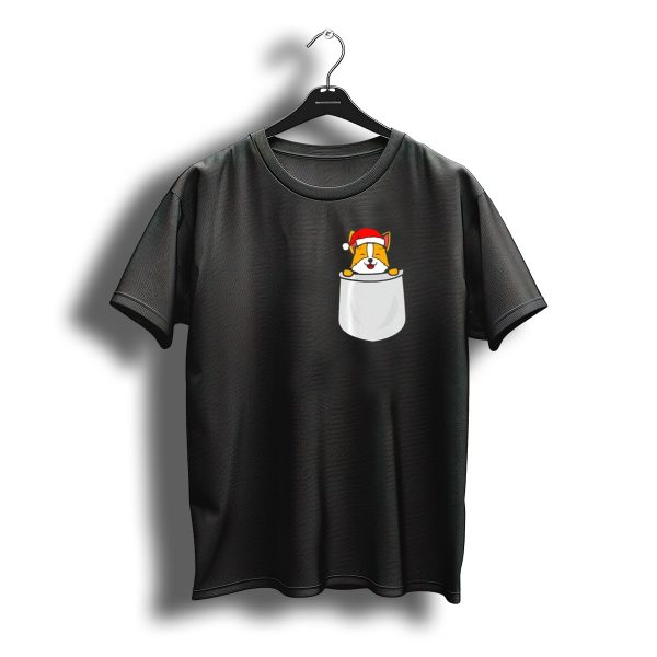 Santa Corgi In Christmas Hat Pocket T Shirt t shirt 1