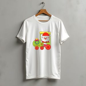 Santa Cute Christmas Train With Wreath And Stars T-Shirt