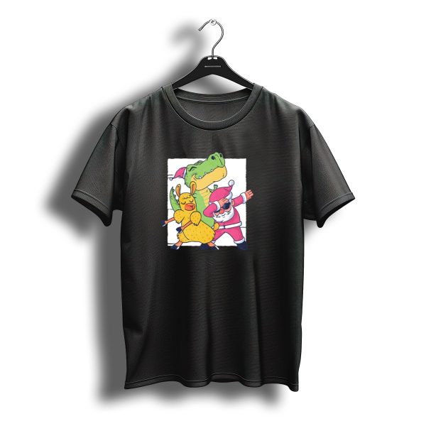 Santa Dabbing With Dinosaur And Llama In Christmas Characters T Shirt t shirt 1