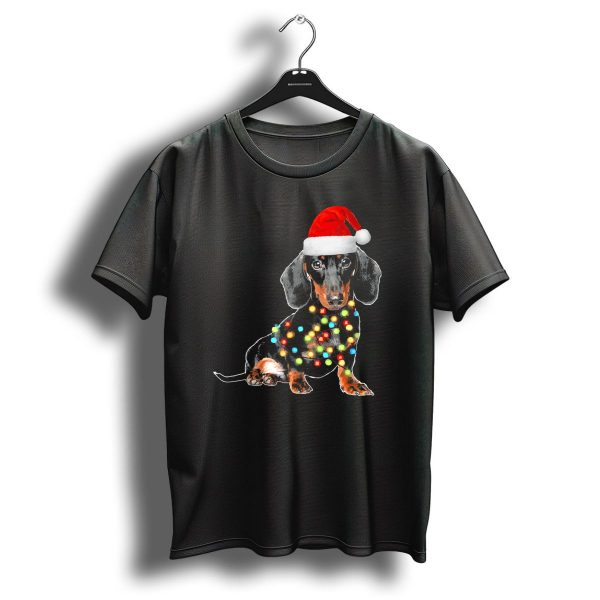 Santa Dachshund With Festive Christmas Lights T Shirt 1 t shirt 1