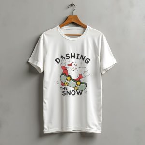 Santa Dashing Through The Snow On Snowboard Christmas T-Shirt
