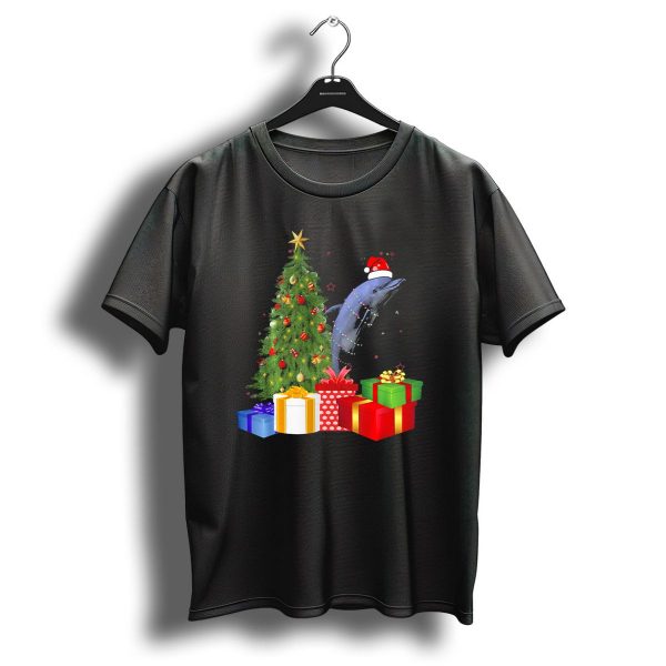 Santa Dolphin Christmas Tree With Lights And Presents T Shirt 1 t shirt 1