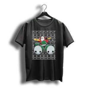 Santa Drummer Christmas Ugly Sweater Style Drums T-Shirt