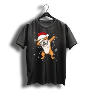 Santa English Bulldog Dabbing Christmas Snowflakes T-Shirt