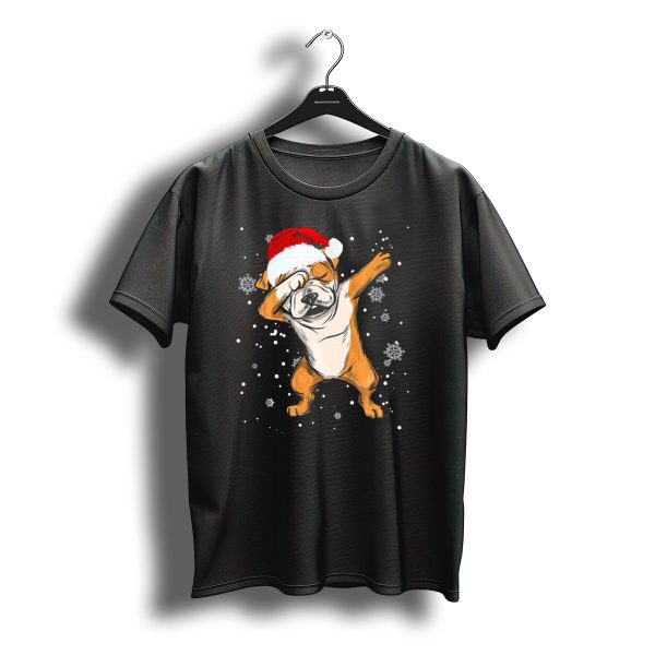 Santa English Bulldog Dabbing Christmas Snowflakes T Shirt t shirt 1
