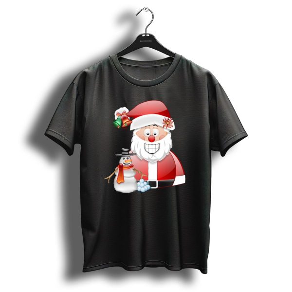 Santa Father Christmas With Snowman Red And Green Bells T Shirt 1 t shirt 1