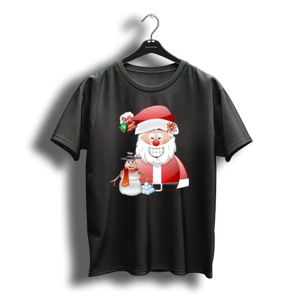 Santa Father Christmas With Snowman Red And Green Bells T Shirt t shirt 1